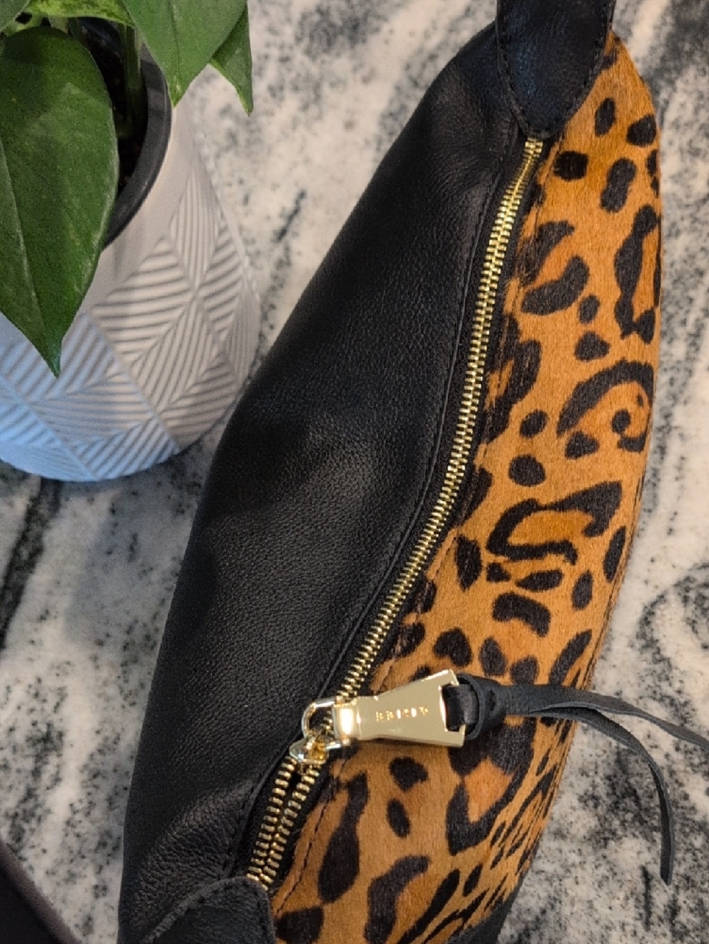 Aimee Riley Leopard Calf Hair And Black Leather Hobo Shoulder Bag - Picture 3 of 7